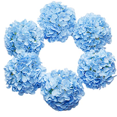 DuHouse Hortensien Kunstblumen, künstliche Blume Seide Hortensie mit Stiel, 22cm Fake Hortensien Blumen Köpfe für Hochzeit nach Hause Garten Mittelstück Dekorationen, 6 Stück(Blau) von DuHouse