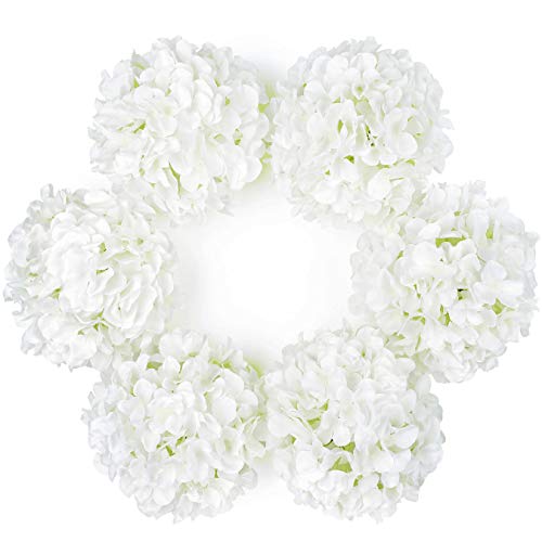 DuHouse Hortensien Kunstblumen, künstliche Blume Seide Hortensie mit Stiel, 22cm Fake Hortensien Blumen Köpfe für Hochzeit nach Hause Garten Mittelstück Dekorationen, 6 Stück(Weiß) von DuHouse
