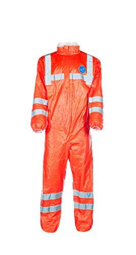 DuPont Tyvek 500 HV | Chemikalienschutzkleidung mit Kragen, Kategorie III, Typ 5-B und 6-B | Fluoreszierendes Orange mit grauen reflektierendenstreifen | Größe XL von DuPont