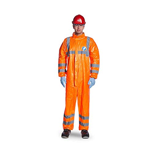 DuPont Tyvek 500 HV | Chemikalienschutzkleidung mit Kragen, Kategorie III, Typ 5-B und 6-B | Fluoreszierendes Orange mit grauen reflektierendenstreifen | Größe XXL von Beeswift