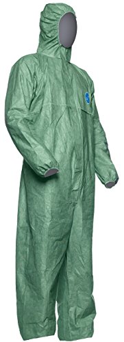 DuPont Tyvek 500 Xpert Chemikalienschutzkleidung mit Kapuze, KategorieII, Typ 5-B und 6-B Robust und Leicht Grün Größe L von DuPont