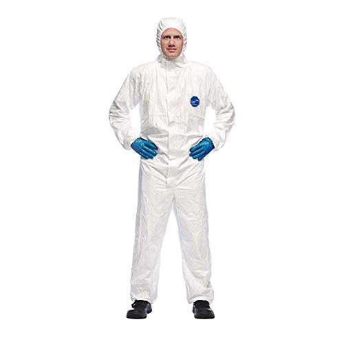 DuPont Tyvek 500 Xpert Chemikalienschutzkleidung mit Kapuze, KategorieII, Typ 5-B und 6-B Robust und Leicht Weiß Größe L von DuPont