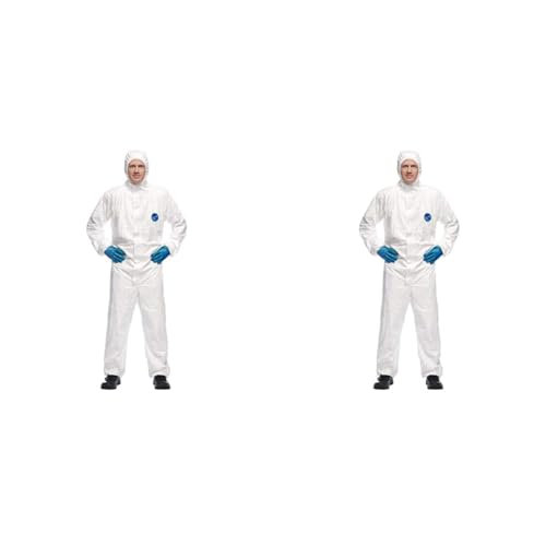 DuPont Tyvek 500 Xpert Chemikalienschutzkleidung mit Kapuze, KategorieII, Typ 5-B und 6-B Robust und Leicht Weiß Größe XL (Packung mit 2) von DuPont