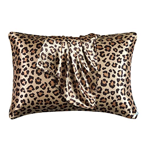 DuShow Standard-Satin-Seidenkissenbezug, 2 Stück, Leopardenmuster, seidige Kissenbezüge für Haar und Haut, weicher goldener Kissenbezug mit Reißverschluss (Gold, 50 x 76 cm) von DuShow