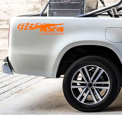 DualColorStampe Aufkleber für Pickup 4x4 Offroad (2 Stück DX-SX) Offroad Zubehör Aufkleber Auto Schachbrett Code 0390 (Orange) von DualColorStampe