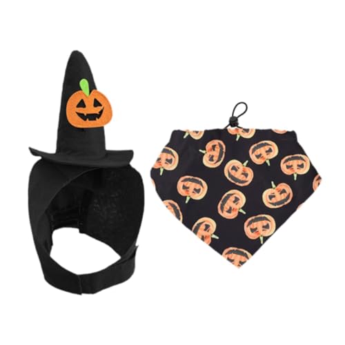 Dualoai Halloween Haustier Kostüm Hund Zubehör Hut Und Bandana Set Stilvolle Kreative Nette Lustige für, Black S Dualoai Halloween Haustier Kostüm Hund Zubehör Hut Und Bandana Set Stilvolle Kreative Nette Lustige für, Black S von Dualoai