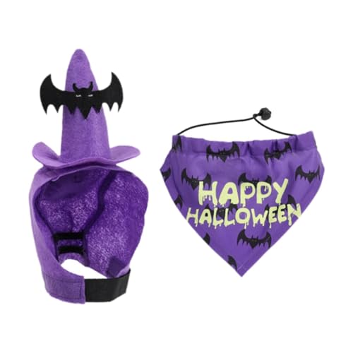 Dualoai Halloween Haustier Kostüm Hund Zubehör Hut Und Bandana Set Stilvolle Kreative Nette Lustige für, Purple S Dualoai Halloween Haustier Kostüm Hund Zubehör Hut Und Bandana Set Stilvolle Kreative Nette Lustige für, Purple S von Dualoai