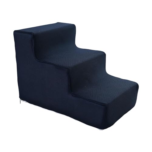 Dualoai Hundetreppe, Haustiertreppe, Rampe, Multifunktional, Abnehmbarer Bezug für Hohe Betten Oder Couch, L 3 Stufen Dunkelblau von Dualoai
