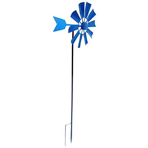 Dualoai Metall Windspiel Garten Windmühle Outdoor Hof Rasen Windrad Dekor, 73 x 24 cm Blau von Dualoai