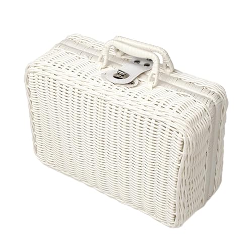 Dualoai Picknickkorb Aus Weide, Aufbewahrungsbox, Picknickkorb Aus Weide, Aufbewahrungskorb Aus Rattan für Camping, Hochzeit, Weiß, XL von Dualoai