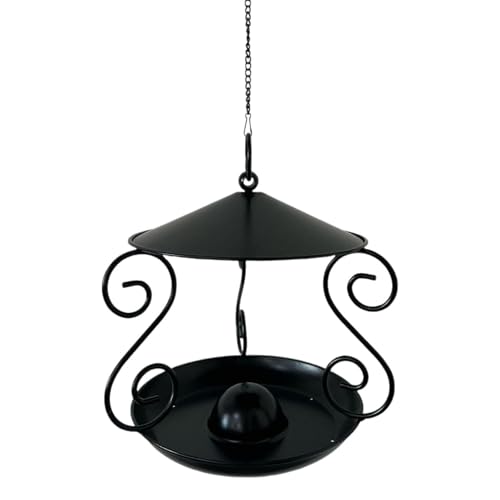 Dualoai Vogelfutterstation mit Metalldach, Futterbehälter, Tragbare Futterstation, Stabil Und Multifunktional, Futternapf, Schwarz von Dualoai