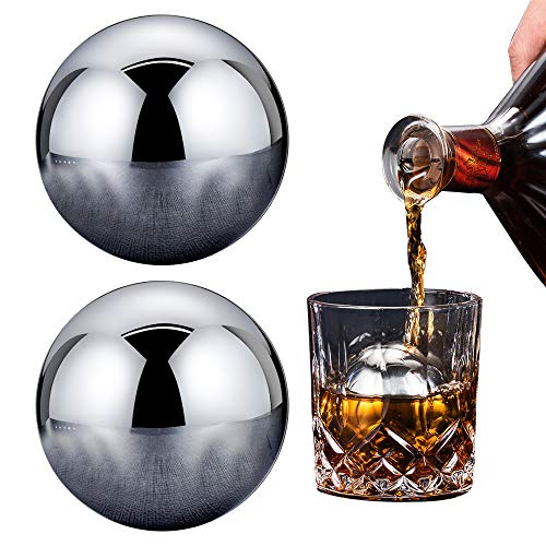 2 Stück Whiskey-Ball, wiederverwendbare Edelstahl-Eiswürfel, Metall-Eiswürfel, Whiskey-Steine, Kugeln, Scotch-Geschenk-Set für Rotwein, Whiskey, Bar Bier von Dualshine