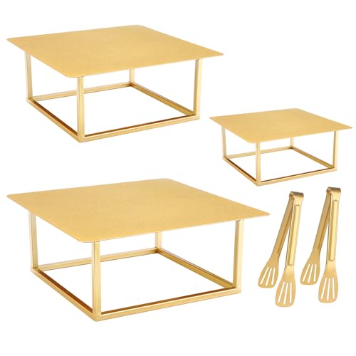 Dualshine Kuchenständer-Set, quadratisch, goldfarben, 20,3 cm, 25,4 cm, 30,5 cm, eleganter Hochzeitstortenständer und Desserttisch-Display, perfekt für Geburtstag, Hochzeitsempfang und von Dualshine