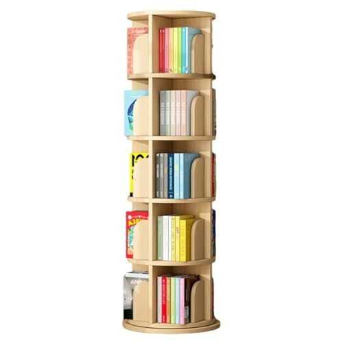 Drehbares Bücherregal Aus Holz Modernes Um 360° Drehbares Aufbewahrungsregal Mit 3/4/5/6 Etagen Eckregale Drehbarer Multifunktionaler Display-Organizer (Color : Wood Color, S : 50.5 * 160cm) von DuanDanHuiShop