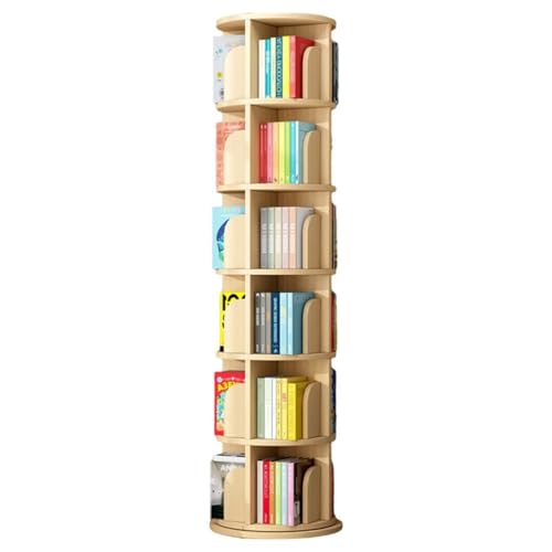 Rotierendes Bücherregal 3/4/5/6-stöckiges Bücherregal Aus Holz Hohes Bücherregal Moderne Um 360° Drehbare Aufbewahrung Für Schlafzimmer Wohnzimmer Arbeitszimmer Büro (Color : Wood, S : 50.5 * 191cm) von DuanDanHuiShop