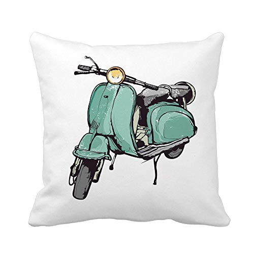 Kissen Fall Vespa Vintage Handgrafik Alter Roller Italien Retro Kissenhüllen Resistent Kissenhülle Doppelseitige Kissenbezug Für Sofakissen Kissen 45X45Cm von DuanJiaQiDeXiaoDian