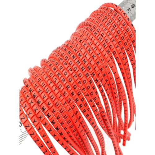 Plum Kabelmarkierungsset – 26 Buchstaben AZ und 10 Zahlen 0–9 – Rote PVC-Kabelmarkierungen for Kabeldurchmesser von 0,3 bis 10 mm² – 1000 Stück(Letter 1300pcs 1.0mm2(2.5mm)) von DuanXing