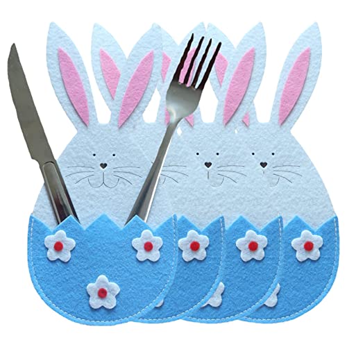 Dubbulon 12 Ostern Besteckhalter Filz, Osterbestecktaschen, Osterhasen Besteckhalter, Ostern Tisch Deko Osterhase Bestecktasche, Tischdeko Kaninchen Besteckbeutel Serviettentaschen Für Besteck Deko von Dubbulon