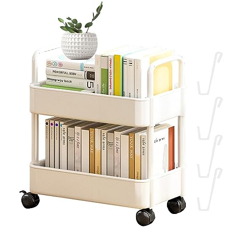 Aufbewahrungswagen 2-Etagen, Rollwagen küche - beweglicher bücherregal wagen | lagerregal auf rollen | Multifunktions-Aufbewahrungswagen | Büro, Wohnzimmer, Küche, Mobile Aufbewahrungsbox mit Rädern von Dubbulon