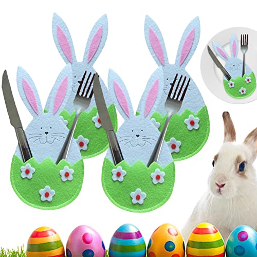 Dubbulon 12 Stück Ostern Besteckhalter Filz, Ostern Tisch Deko Osterhase Bestecktasche, Geschirr Tasche, Hasen Bestecktasche Kaninchen Besteckbeutel Besteckhülle für Gabel Messer von Dubbulon