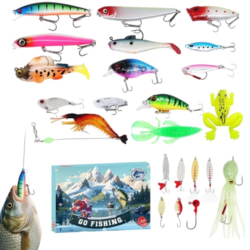 Dubbulon 2025 Weihnachts Adventsspielzeug - 24 Tage Angelzubehör Countdown Kalender Für Vater,Weihnachtsartikel Für Zuhause Für Nachbarn Großvater Freund Opa Ehemann Sohn Vater Männer,Geschenk Für von Dubbulon