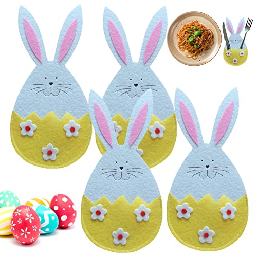 Dubbulon 4 Stück Ostern Besteckhalter Filz, Bestecktaschen Besteckbeutel Besteckhalter, Hochzeit Besteck Tasche Deko, Tischdeko für Messer und Gabeln, Geburtstag Party n von Dubbulon