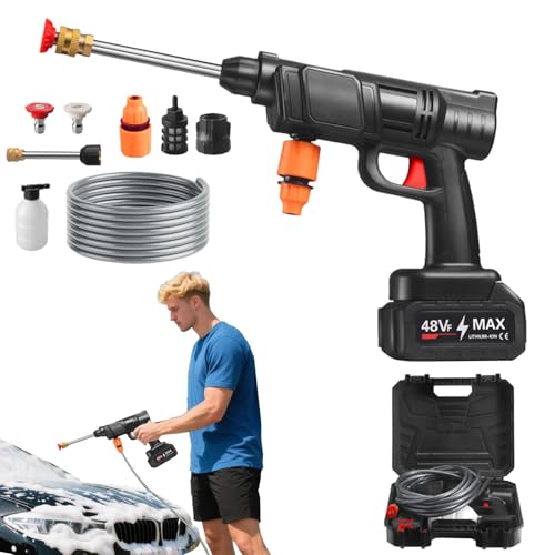 Dubbulon Akku Hochdruckreiniger | Tragbarer Akkubetriebener Hochdruckreiniger,Wiederaufladbarer Handheld Reiniger Mit 5m Schlauch Für Boden LKW Hof Pflanzen Wand von Dubbulon