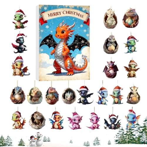 Dubbulon Dinosaurier Countdown Kalender,Advents 24 Tage Wohndekoration,2025 Lustige Figuren Weihnachtsdekoration | Für Baum Tür Fenster Büro Wohnzimmer Schlafzimmer Feiertag Kinder Jugendliche von Dubbulon