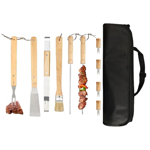 Dubbulon Grillzubehör Set | 10 Teile Grill Werkzeug Set Mit Tragetasche,Edelstahl Tragbares Grillbesteck Mit Spatel Zange Für Garten Camping Reisen von Dubbulon