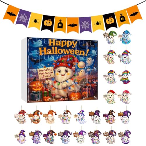 Dubbulon Halloween Countdown Kalender, Weihnachts Countdown Kalender 24 Tage Geist Adventskalender, Acryl 2D Festliche Ornament Deko für Haus Wand Party Fest Aktivitäten Versammlung Zuhause Anzeige von Dubbulon