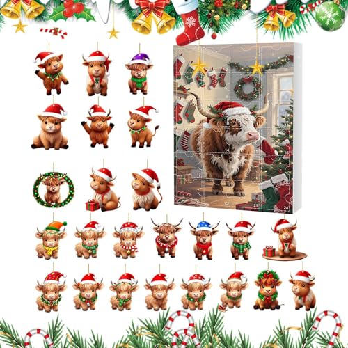 Dubbulon Kuh Dekoration Countdown Kalender | 2D Deko Festtage Countdown Partyzubehör - Tier Kalender Baumschmuck Weihnachten - Für Rucksack Zuhause Wohnheim Fenster Kamin Schlafzimmer Wohnzimmer von Dubbulon