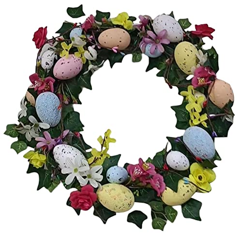 Dubbulon Osterkranz Haustür, Ostern Blumenkranz Deko Mit Ostereiern, Künstlicher Frühlings-Osterkranz, Ei Ostertür Dekor Kranz, Türkranz Ganzjährig, Ostern Ferienhaus Wanddekoration von Dubbulon