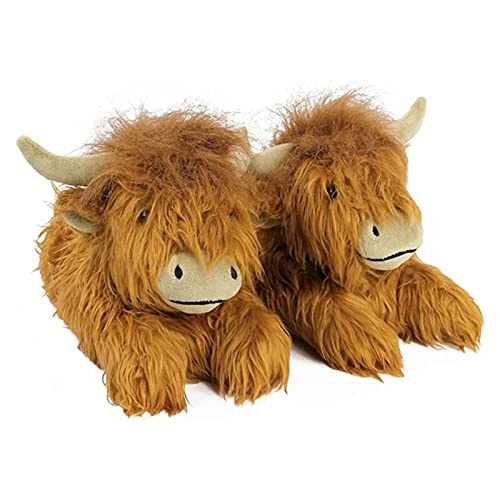 Highland Cattle Hausschuhe – Highland Cattle Hausschuhe Flauschige Schottische Kuh | Weiche Und Bequeme Cartoon-Tier-Hausschuhe | Winter Plüsch Warme Kuh Hausschuhe Haushalt Innen Für Frauen Männer von Dubbulon