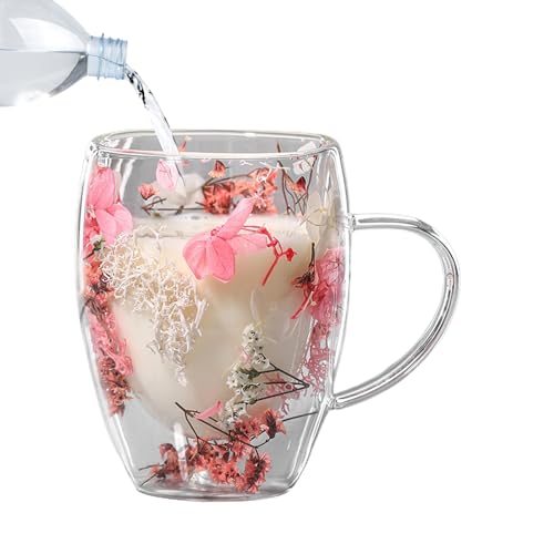 Isolierte Schichtblumen-Kaffeetasse – 350 Ml Latte-Gläser | Doppelwandige, Isolierte Glas-Teetasse Mit Blumenmotiv | Hochzeit, Geburtstag, Abschluss, Valentinstag, Weihnachten Für Frauen, Ehefrau von Dubbulon