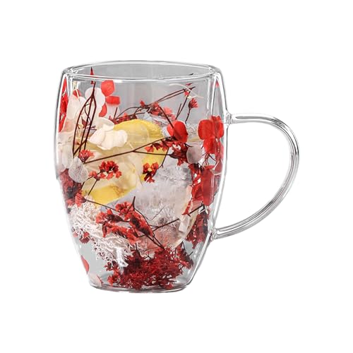 Isolierte Schichtblumen-Kaffeetasse – 350 Ml Latte-Gläser | Doppelwandige, Isolierte Glas-Teetasse Mit Blumenmotiv | Hochzeit, Geburtstag, Abschluss, Valentinstag, Weihnachten Für Frauen, Ehefrau von Dubbulon