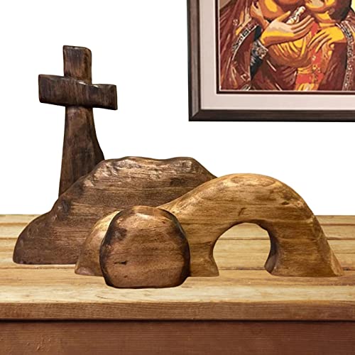 Ostern-Auferstehungs-Szenen-Set – Christliches Holzkreuz-Statuen-Set | Osterdekorationen Aus Holz Für Den Familientisch | Krippen-Jesus-Krippendekoration | Für Ostern, Innendekoration, Tischdekoration von Dubbulon