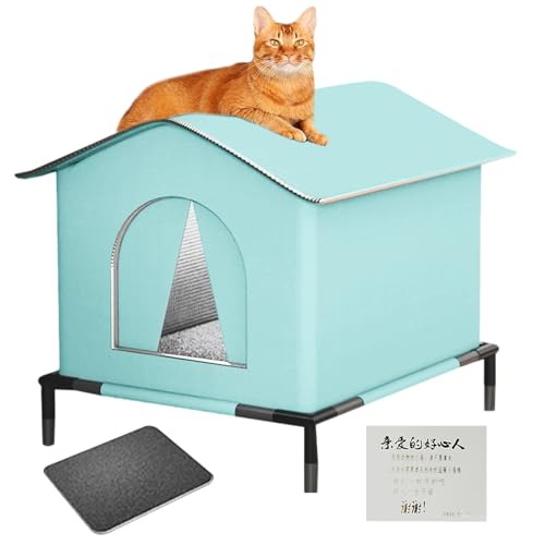 Outdoor Katzenhaus - Wetterfeste Katzenbehausung Mit Erhöhtem Boden Und Matte - Isoliertes Warmes Nest Für Katzen Auf Terrasse Im Garten Und Auf Dem Balkon von Dubbulon