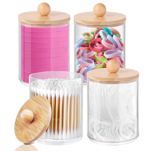 Dubest Wattestäbchen Behälter,4 Stück Wattepads Aufbewahrung mit Deckel Acryl Wattepadspender Transparente Aufbewahrungsbox Kosmetik Halter für Schminktisch Badezimmer Organizer von Dubest