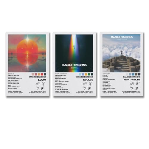 Duboueu A Set Of 3 Imagine Poster Dragons Rock Band Music Album Cover Signed Poster Für Zimmer, Ästhetische Leinwand-Wandkunst, Schlafzimmer-Dekor Poster 12x18inch(30x45cm)-3pcs von Duboueu