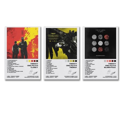 Duboueu A Set Of 3 Twenty Poster One Pilots Clancy Band Music Album Cover Signed Poster Für Zimmer, Ästhetische Leinwand-Wandkunst, Schlafzimmer-Dekor Poster 12x18inch(30x45cm)-3pcs von Duboueu