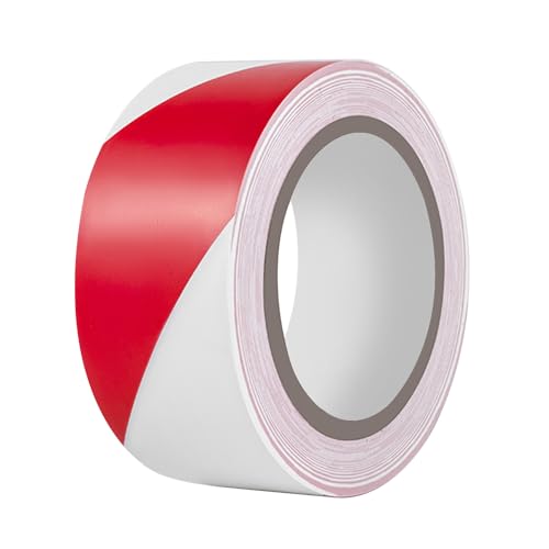 Duccinp Warnband Sicherheitsklebeband, 50mm x 33m Wasserdicht Selbstklebend Warnklebeband, PVC Absperrband, Boden Markierungsband Für Warnmakierungen Und Bodenkennzeichnungen (Rot-Weiß) von Duccinp