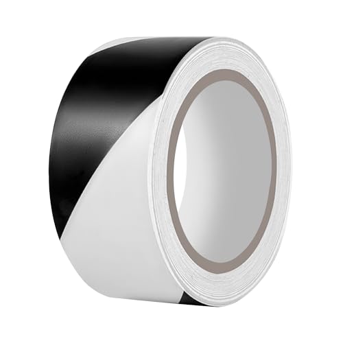 Duccinp Warnband Sicherheitsklebeband, 50mm x 33m Wasserdicht Selbstklebend Warnklebeband, PVC Absperrband, Boden Markierungsband Für Warnmakierungen Und Bodenkennzeichnungen (Weiß-Schwarz) von Duccinp