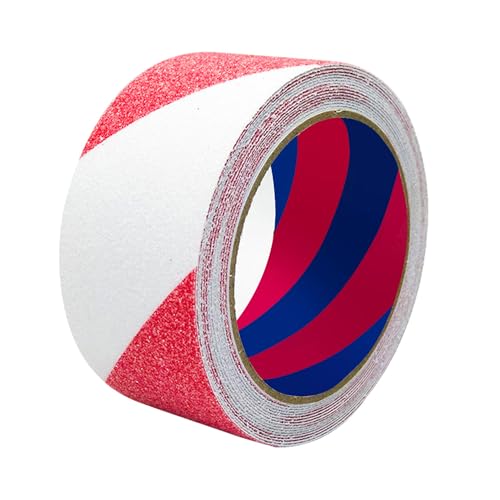 Duccinp Weiß-Rot Antirutsch Klebeband Streifen mit Selbstklebend, 5 cm x 10 m Treppe Stufen Band Kleber Rutschfest Klebeband, Hohe Traktion Pad für Bodenbelag innen- und Außenbereich von Duccinp