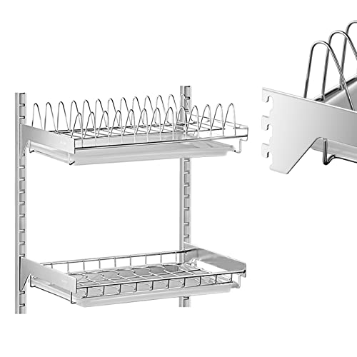 Geschirrabtropf-Gestell Edelstahl Für Geschirr Schüsseln Utensilien, Abtropfgestell Geschirr-Abtropfer Mit Besteckhalter, Abtropfschale Küche Wand Montiert Hängeregale ( Size : 2 Tier H42cm ) von Duchunsheng