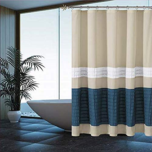 Duck River Textile-Duschvorhang, gestreift, 177,8 x 182,9 cm, Beige/Schieferblau/Weiß von Duck River Textile