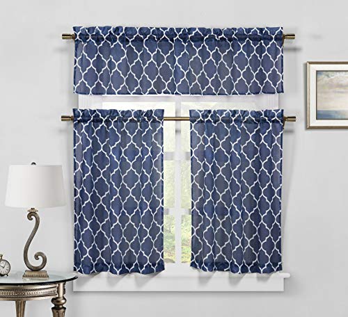 Duck River Textile Geo Geometrisches Küchenvorhang-und Etagen-Set, Navy, 58x15 (1 29x36 (2 Pieces) von Duck River Textile