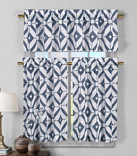 Duck River Textile McKenna Geometrisches Küchenvorhang-und Etagen-Set, Polyester, blau, 58x15 (1 29x36 (2 Pieces) von Duck River Textile