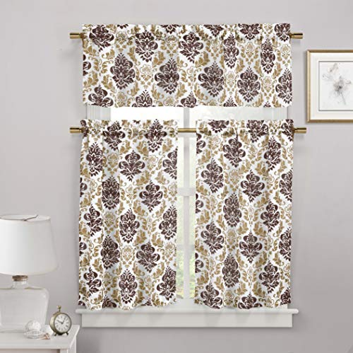 Duck River Textile Melbourne Küchenvorhang-und Etagen-Set mit Blumenmuster, Polyester, Braun-Schokoladenbraun, 58x15 (1 29x36 (2 Pieces) von Duck River Textile