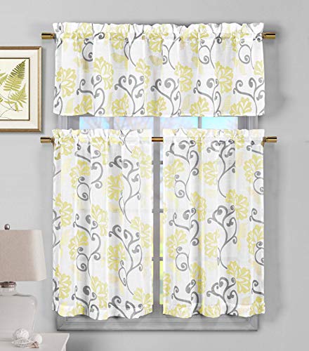 Duck River Textile Rivietta Küchenvorhang-und Etagen-Set mit Blumenmuster, Polyester, gelb, 58x15 (1 29x36 (2 Pieces) von Duck River Textile