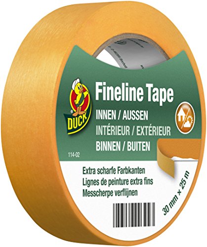 DUCK Fineline Tape 114-02 – Imprägniertes Maler Abklebeband zum Streichen – Malerband mit Washi-Tec für innen & außen – 30mm x 25m von Duck